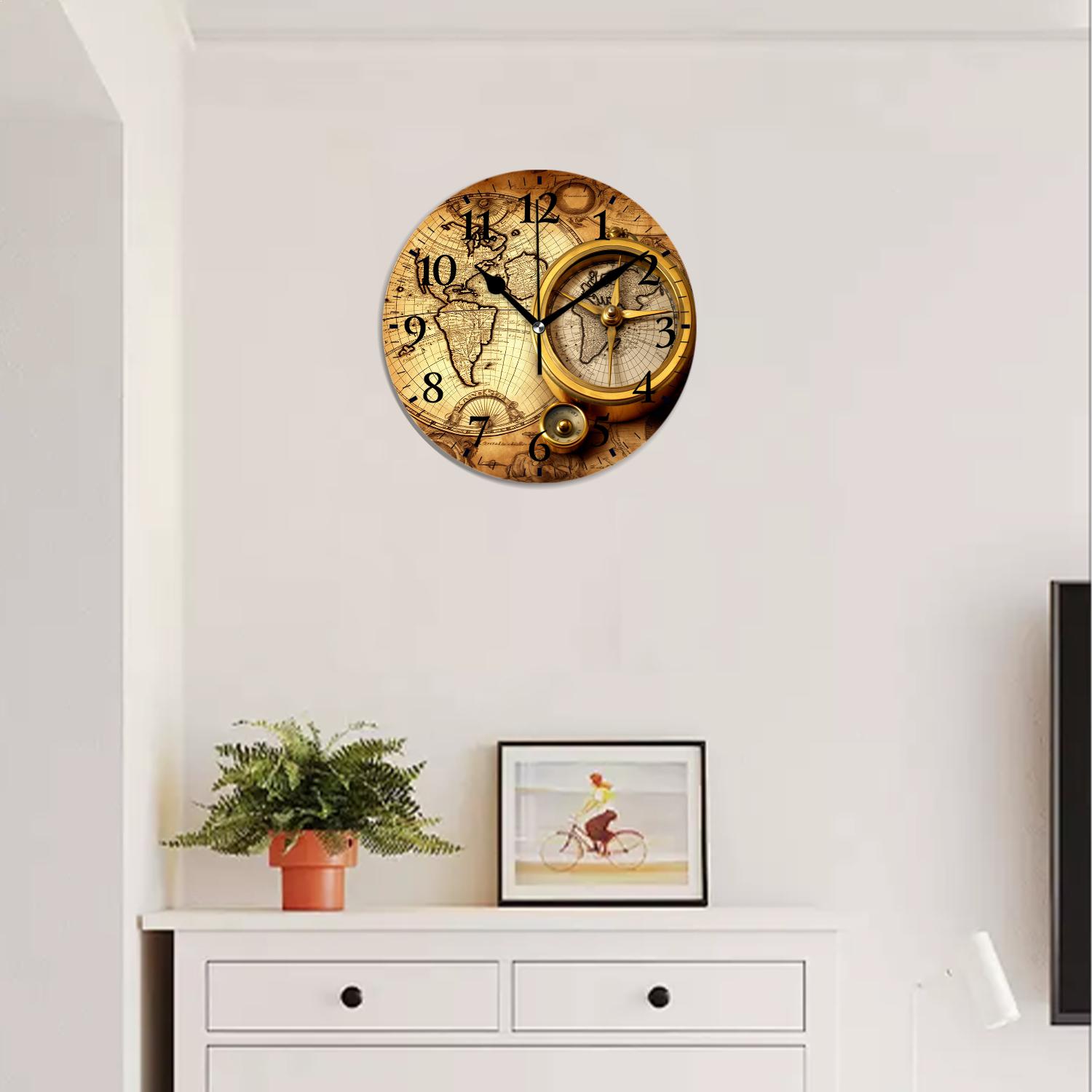 12 Inch Wall Clock Battery Operated Silent Clock Decorative for Office, Kitchen, Outdoor, Living Room，Accurate Map Graceful