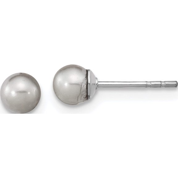 Sterling Silver Rhodium-Plated 4-5mm Grey Round Fwc Pearl Post Earrings Made In Canada qe16330