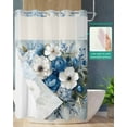 thumbnail image 2 of No Hook Shower Curtain with Snap-in Liner, Hydrangeas Flower Waterproof Fabric Bathroom Curtains, Blue White Floral Country Oil Painting Bath Curtains & Mesh Top Window 60"x72", 2 of 6