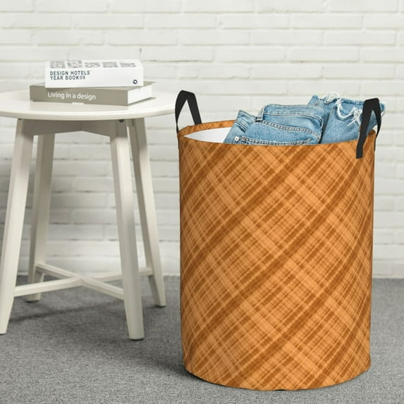 YFYANG Waterproof Laundry Hamper, Yellow Striped Plaid Laundry Basket Oxford Fabric with Handle Foldable, S
