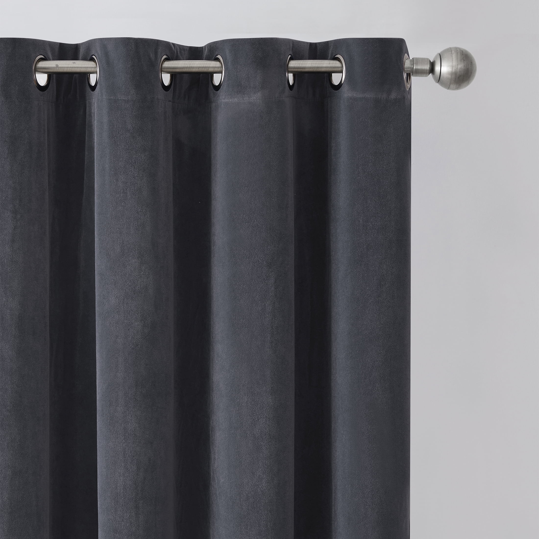 Better Homes & Gardens Velvet Grommet Blackout Single Curtain Panel, Grey, 52" x 84"