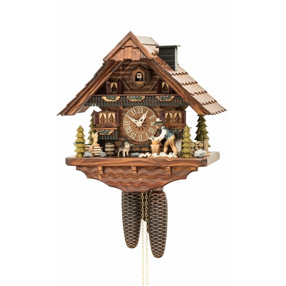 Cuckoo Clock Black Forest house with moving wood chopper KA 896 EX