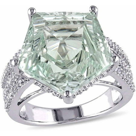 Tangelo 11-5/8 Carat T.G.W. Green Amethyst and White Topaz Sterling Silver Pentagon Cocktail Ring