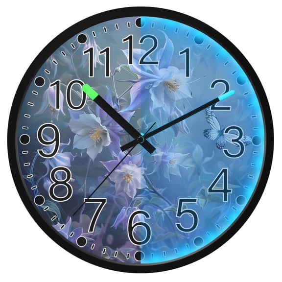Ryvnso Ethnic Flowers Blooming and Butterfly 12 Inch Night Light Wall Clock Silent Battery Operated Luminous Clocks