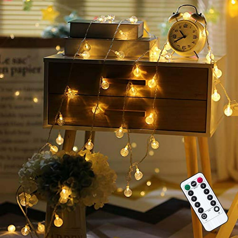 Battery Operated Globe String Lights Pink and Warm White 50 LED 16.4ft Hanging Lights with Remote for Bedroom BBQ Indoor Holiday Christmas Decoration