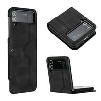 Luxury Case for Samsung Z Flip 3, Smile Design Premium Leather Shockproof Dustproof Anti-Scratch Case with Wrist Strap Magnetic Flip Cover for Samsung Galaxy Z Flip 3, Black
