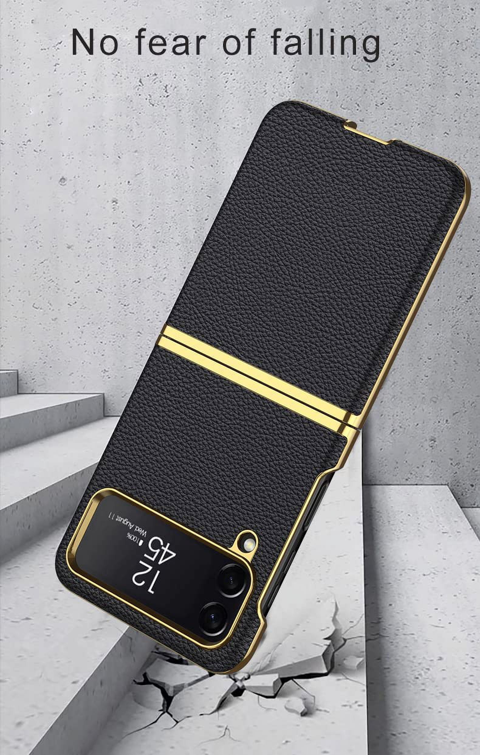 case for Samsung Z Flip 4 Case Leather, Galaxy Z Flip 4 Case Electroplate Phone Case Compatible with Samsung Galaxy Z Flip 4 5G, Black