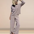 thumbnail image 4 of 2 Pcs/Set Women Top Pants Suit Round Neck Long Sleeves Knitted Solid Color Sweatshirt Elastic Waist Trousers Daily Wear Sport Outfit Fall Spring Tracksuit, 4 of 8