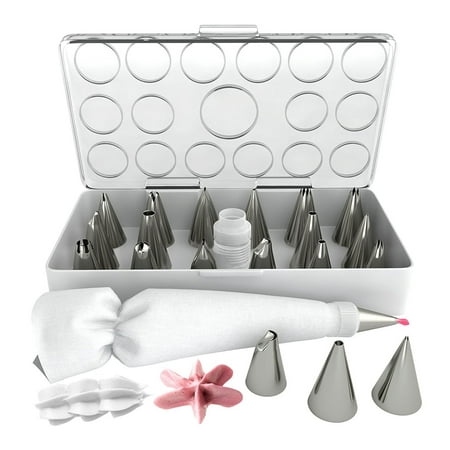 Icooker 17-Pack Decorating Tips For Cake Supplies [free Pastry Bag Kit Set] Best Professional Tool Tips For Icing Cupcakes - Stainless Steel Reusable Coupler & Storage (Best Butter Icing For Cake Decorating)