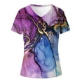 thumbnail image 4 of WREESH Women's 2025 Gradient Print T-Shirt Trendy V-Neck Short Sleeve Loose Summer Top Purple, 4 of 4