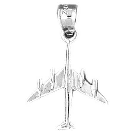 14K White Gold Airplane Pendant - 24 mm