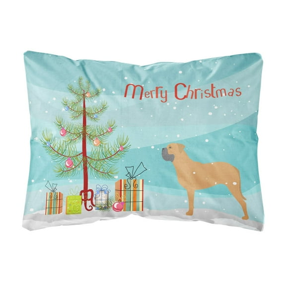 Carolines Treasures BB2989PW1216 Bullmastiff Merry Christmas Tree Canvas Fabric Decorative Pillow, 12H x16W, multicolor