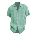 thumbnail image 4 of Huresd Mens Short Sleeve Button Down Shirts Linen Cotton Summer Tops Vintage Embroidered Cuban Shirts for Men Cyan 2XL, 4 of 4