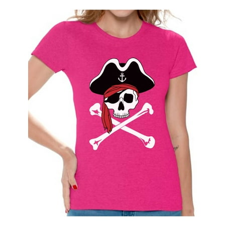 Pirate Skull Baseball Jersey - Awkward Styles Jolly Roger Skull Tshirt for Women Jolly Roger Skull Flag Gifts for Her Dia de los Muertos Shirts Women's Pirate Skull Shirt Day of the Dead Outfit Pirate Skull Flag Shirt for Women