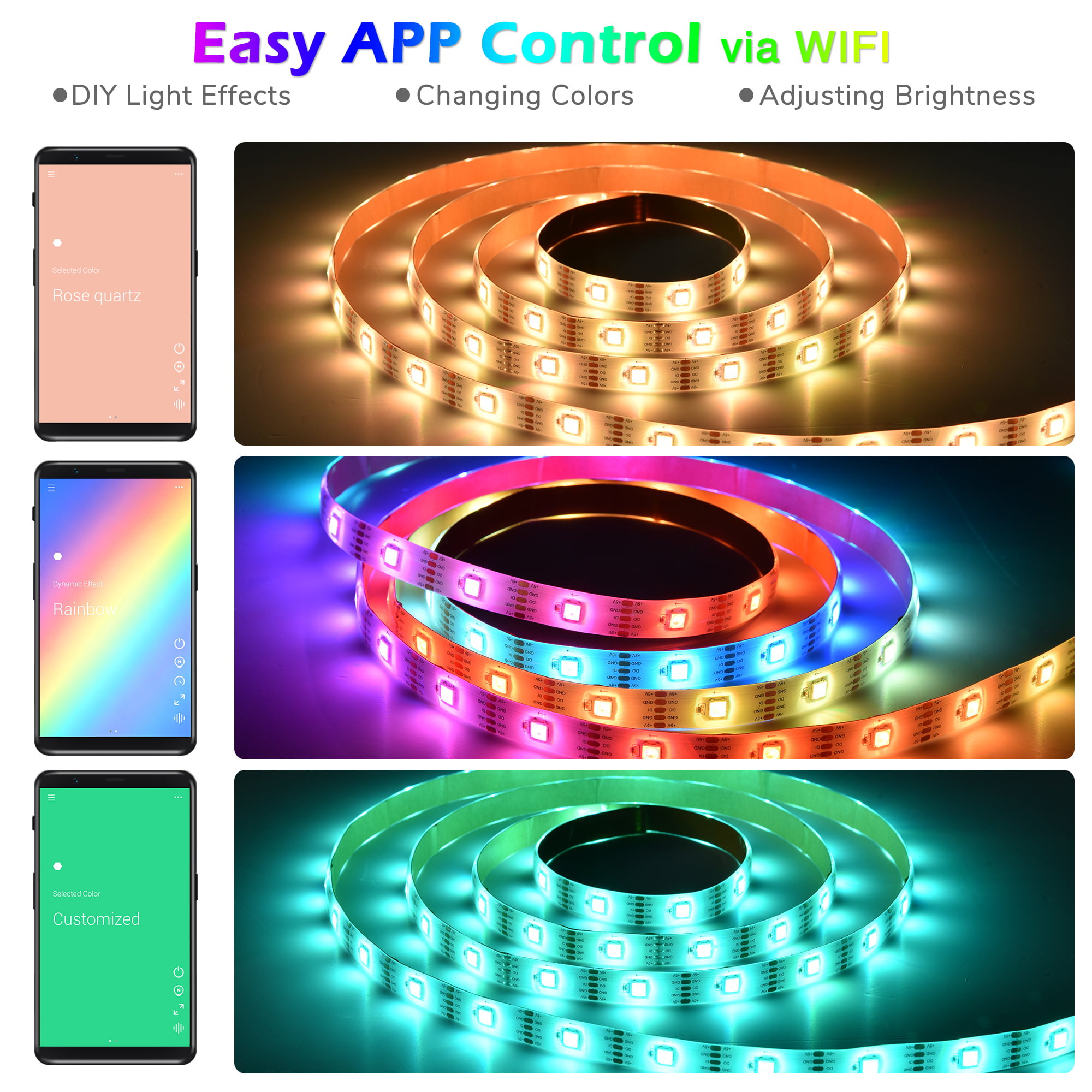 Dragende cirkel geur Pat Yescom LED Strip Light Kit Color Changing Voice Music Interact WIFI App  Control 13 Ft - Walmart.com