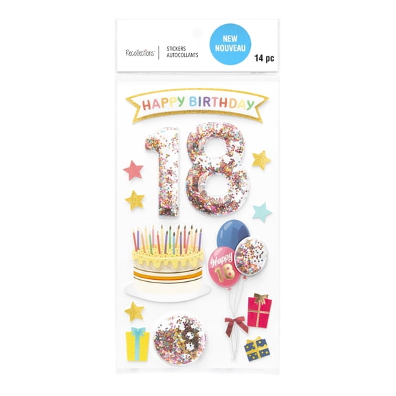 12 Pack: 18th Birthday Dimensional Stickers by Recollections