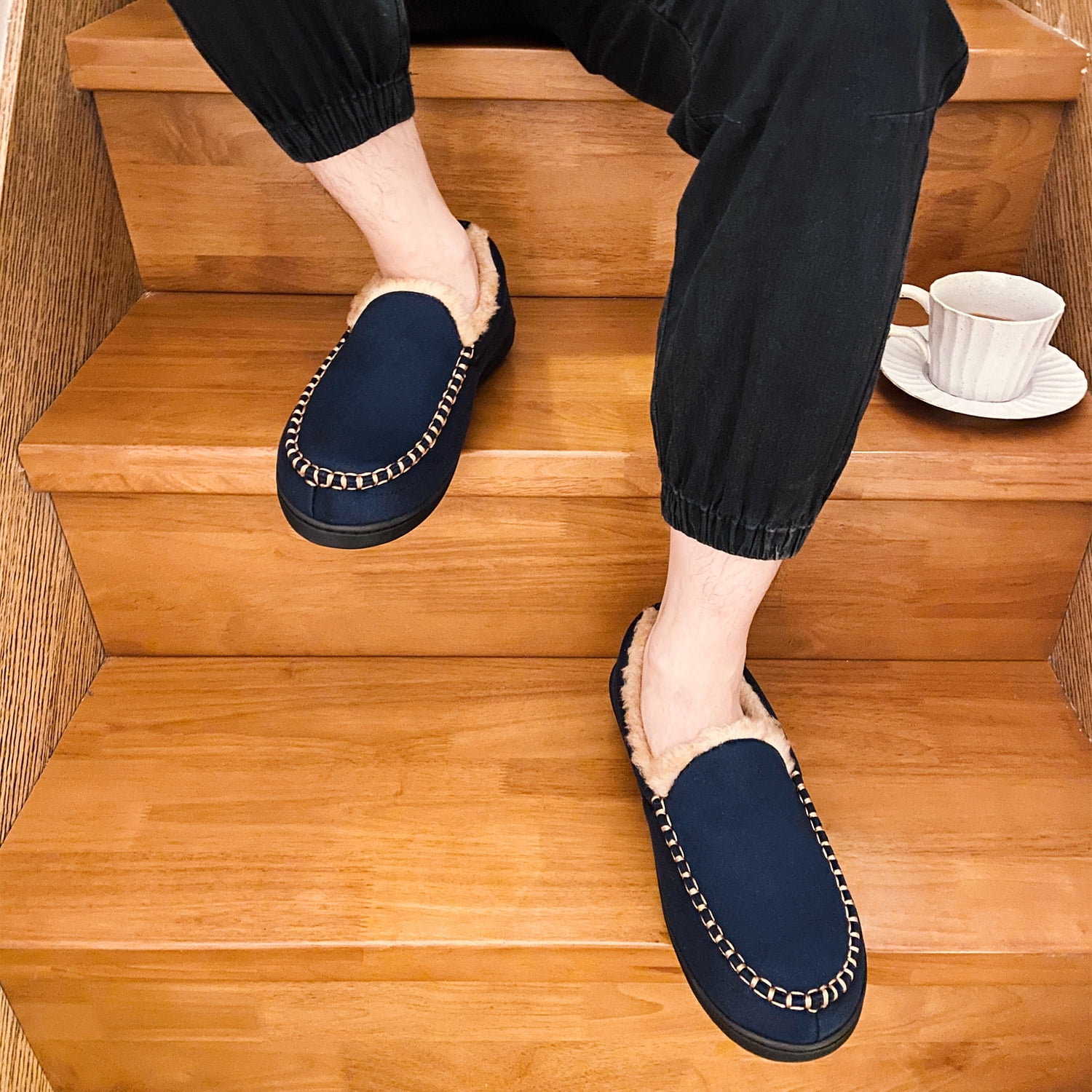 VONMAY Men's Moccasin Slippers Fuzzy Indoor Outdoor House Shoes