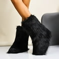 thumbnail image 2 of Rokment Furry Faux-Fur Boots for Women Winter Fuzzy Snow Boots Plush Lined Warm Comfy Indoor Outdoor Mid Calf Flat Short Booties with No Heel Black Size 5.5, 2 of 7