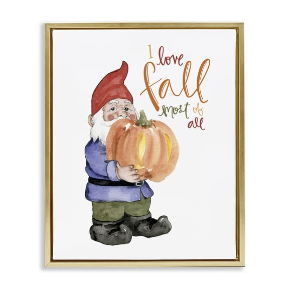 Stupell Industries Farmhouse I Love Fall Most Of All Gnome Gold Floating Frame Canvas Art, 17 x 21, by Dogwood Portfolio