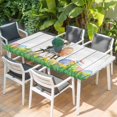 thumbnail image 2 of Easter Bunny Table Cloths for 6 Foot Rectangle Tables, Colorful Eggs Spring Grass Flowers Grey Wooden Patio Waterproof Elastic Fitted Tablecloths, Washable Rectangular Table Cover for Camping, 2 of 8