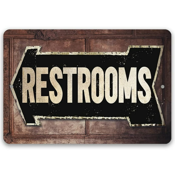 Metal Sign - Rest Room - Left - Durable Metal Sign - Use Indoor/Outdoor - Great Directional Restroom, Bathroom, Lavatory, and Comfort Room Sign (12" x 18")