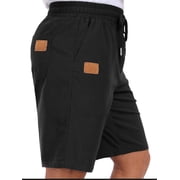 GIRUNS Men's Shorts Summer Beach Casual Elastic Waist Drawstring Shorts Black L