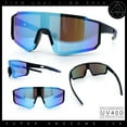 thumbnail image 2 of Boys Color Mirror 90s Shield Rimless Wrap Sport Plastic Sunglasses Black Blue - Blue Mirror, 2 of 8