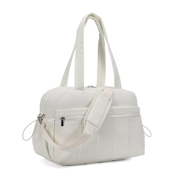 QYMHOODS Waterproof Travel Duffel Bag with Multi-Pockets and Luggage Strap,White