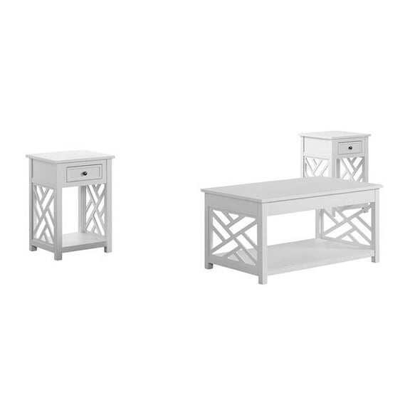 Alaterre Furniture Coventry 36 in. Coffee Table and 2 End Tables with Drawers - Cottage-Style Living Room Furniture Set of 3, White