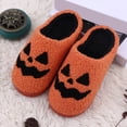 thumbnail image 2 of YLYL Halloween Pumpkin Slippers for Women Men Funny Soft Plush Warm Spooky Winter House Shoes, 2 of 9