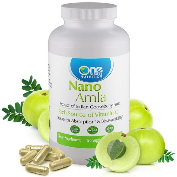 One Planet Nutrition Nano Amla 500 mg Veggie Capsules (120 Servings), Phyllanthus Emblica Extract, Nano for Better Absorption, Supports Immune Health and Vitality, Non-GMO, Vegan, Gluten-Free