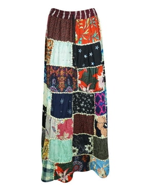 Mogul Women's Patchwork Colorful Vintge Rayon Summer Long Skirts S/M