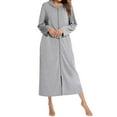 thumbnail image 3 of Previn Women's Hooded House Coat Cotton Robe Hoodie Zip Up Long Sleeve Nightgown Hood Zipper Duster Housedress Warm Winter Spring Housecoat Sleeping Sleepwear Grey XX-Large, 3 of 4