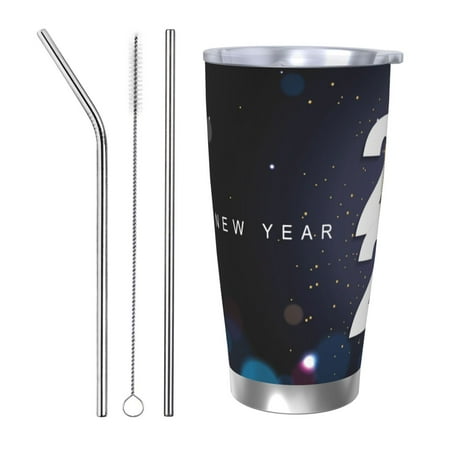 

Goofa 2025 Happy New Year 2 for 20 oz Skinny Tumbler Stainless Steel Coffee Mug Slim Vacuum Insulated Travel Cup Car Cup-Straw Three-piece Set