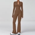 thumbnail image 2 of QHFBli Women Long Sleeve Flared Jumpsuit Zip Up Romper One Piece Full Bodysuits Yoga Unitard Wide Leg Catsuit, 2 of 5
