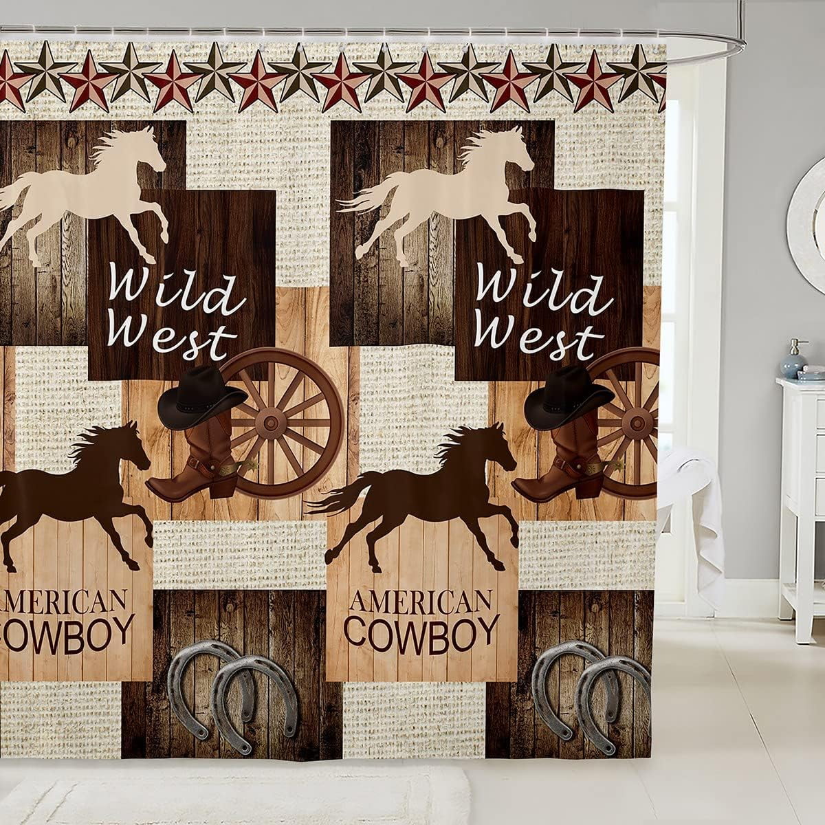 JOOCAR Western Cowboy Shower Curtain Rustic Farmhouse Bathroom Curtain