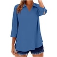 thumbnail image 5 of YFNNUP Women's 3/4 Sleeves Top Trendy V Neck Tunic Shirts Casual Lapel Summer Tops Slim Fit Solid Color Tees, 5 of 10