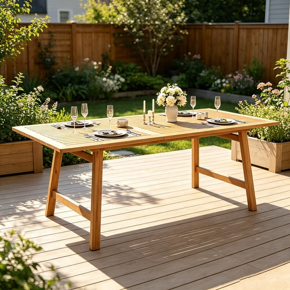 AUU Extendable Acacia Wood Outdoor Dining Table 59"–78.74" – Rectangular Patio Table with Slatted Top, Teak Finish, Weather-Resistant Expandable Table for Backyard, Garden, or Deck