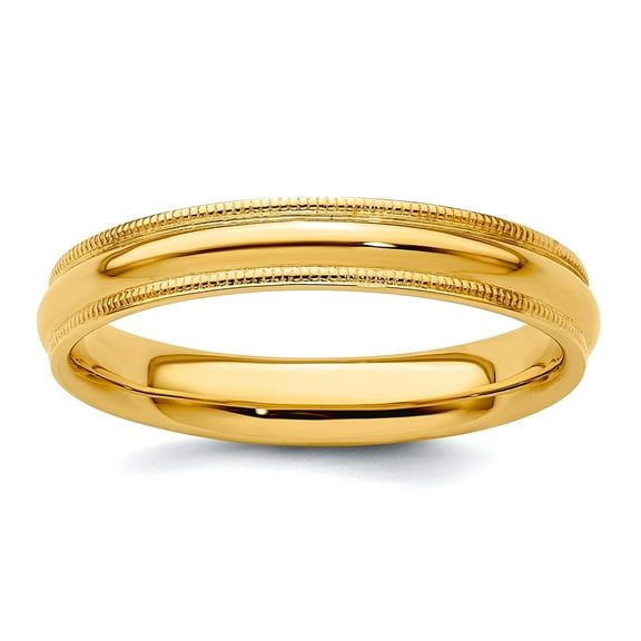 14k Yellow Gold Solid Polished Half Round 4mm Milgrain Comfort-Fit Size 8 Wedding Band Ring Wedding Band for Women and M