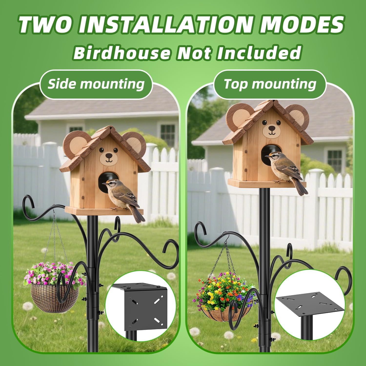 Upgraded Heavy Duty Bird Feeder Pole, 92 Inch Squirrel Proof Adjustable Bird Feeding Station,1 Inch Dia Bird House Pole, 4 Shepherd Hooks for Feeder Stand, Includes Water Bowl & Mesh Tray