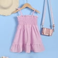 thumbnail image 2 of URMAGIC 1-6T Toddler Kids Summer Pink Plaid Suspender Smocked Dress Baby Girls Sundress, 2 of 7