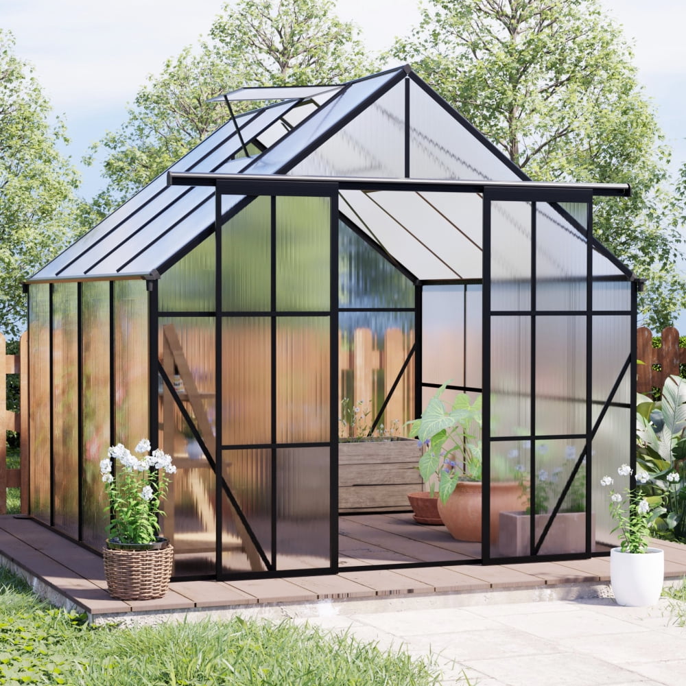 Spacious 8x8 FT Walk-In Greenhouse, Double Door Design with Raised Base & Anchors for Serious Gardeners