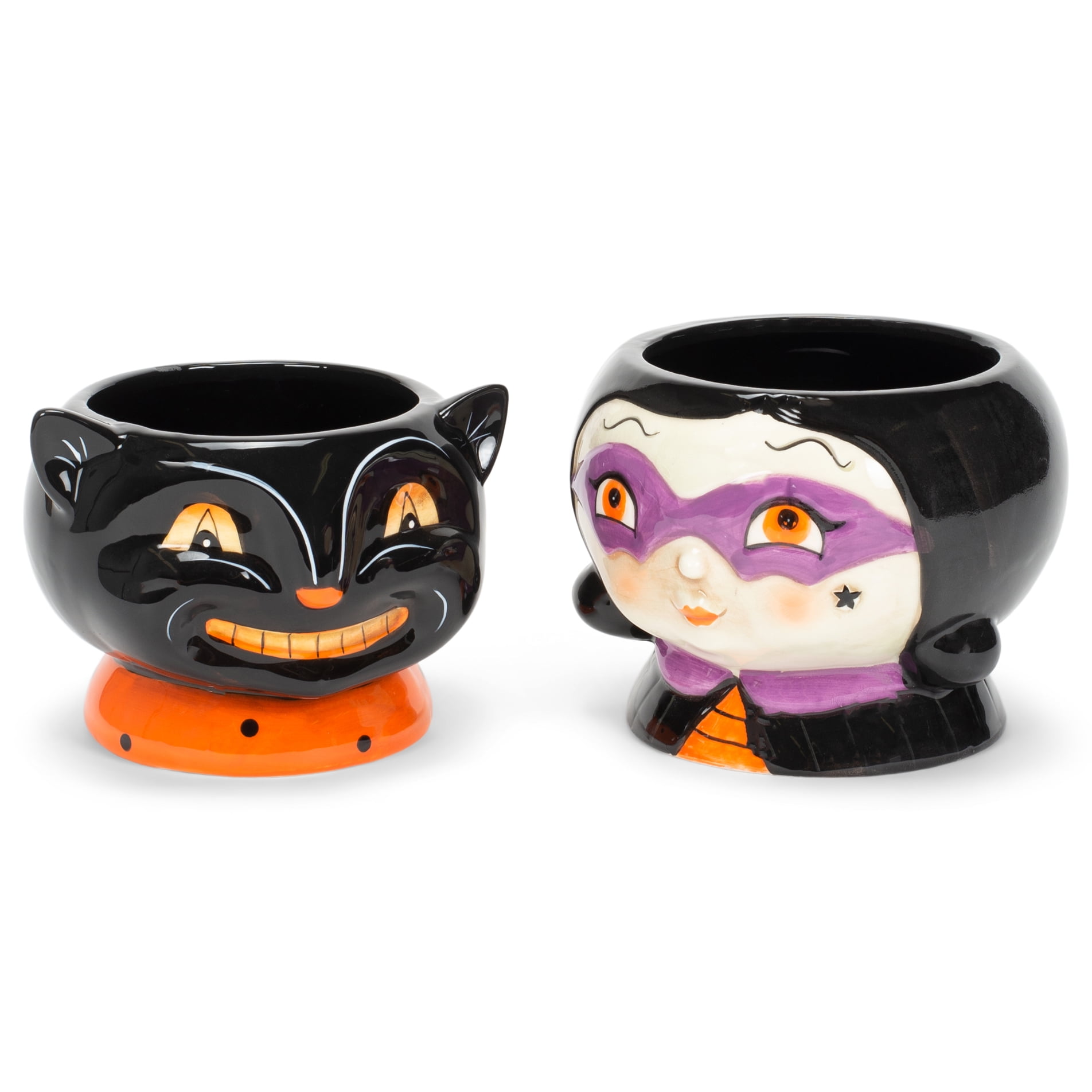 Child Crafts Ghost and Witch Ceramic Bowl with Handle Halloween Mini Candy Dish