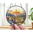 thumbnail image 5 of Cross And Wildflowers Stained Glass Suncatcher, Flower Cross Gift For Religious, Christian Faith Home Decor, Christian Glass Windows Hanging, 5 of 6
