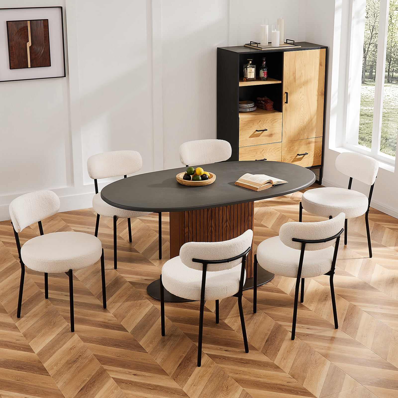Joinsun 4PCS Dining Chair Set, Mid Century Modern Round Dining Room Chairs for Kitchen, Vanity, Living Room,Beige
