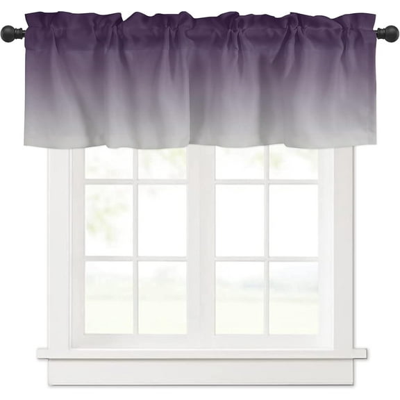 Curtain Valance for Windows Purple and Grey Ombre Rod Pocket Valance Window Treatments 1 Panel Gradient Gradual Color Short Curtains for Kitchen Windows Bathroom Bedroom 54x18 inch