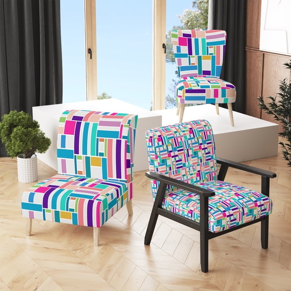 Designart "Multicolor Trendy Geometric " Upholstered Patterned Accent Chair and Arm Chair