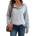 thumbnail image 1 of Camisetas de Larga de Moda de Otoño para Mujer, Sudaderas con Cuello en V y Botones de Patchwork, Tops Casuales Tipo Pulóver Gris XL, 1 of 9