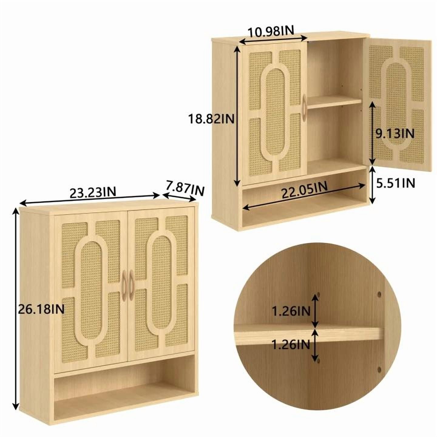 VECELO Wall Storage Cabinet, Medicine Cabinet with Adjustable Wood Shelf & Double Doors, Over The Toilet Storage Cabinet for Bathroom, Kitchen, Natural