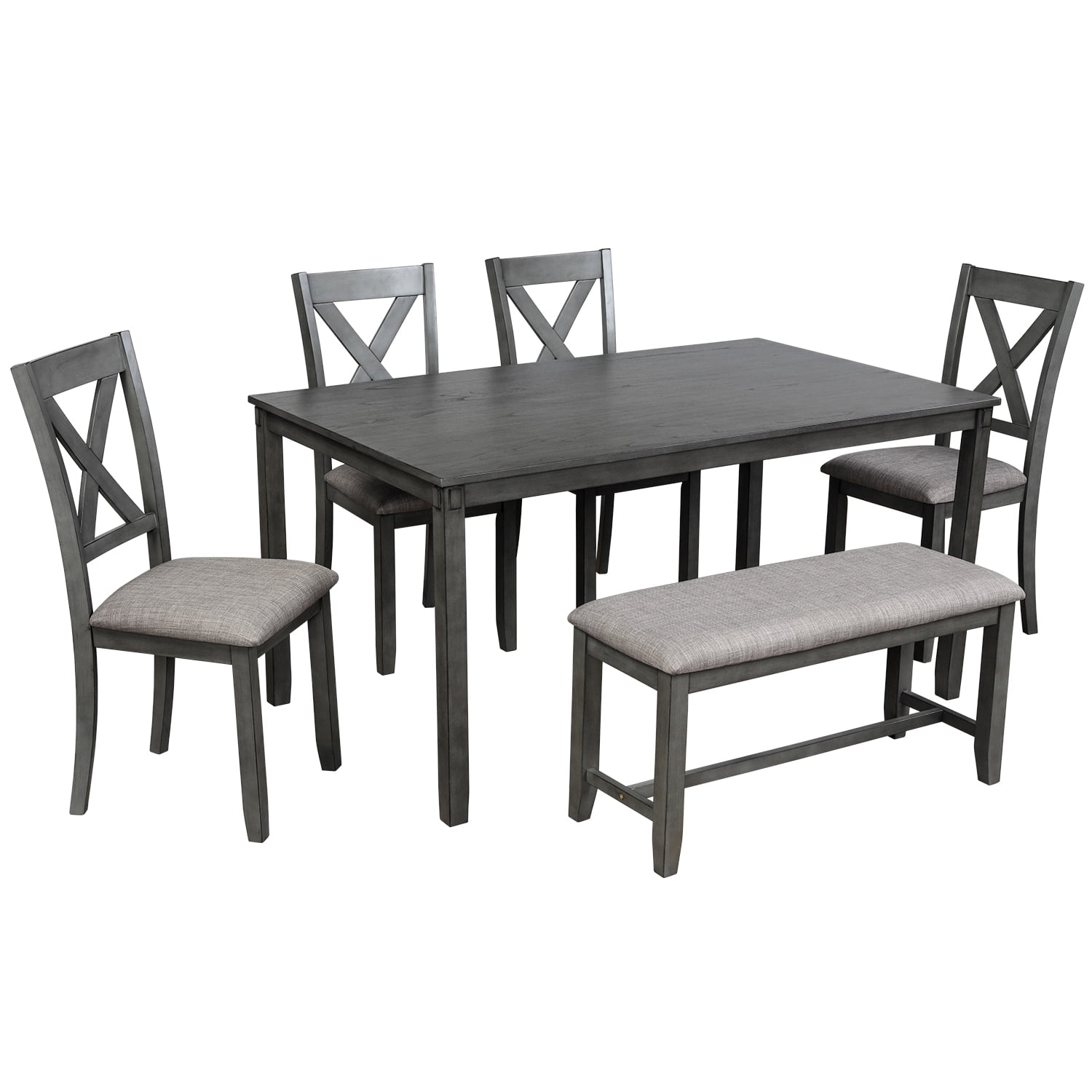 Owsoo 6 Piece Kitchen Dining Table Set Wooden Rectangular Dining Table